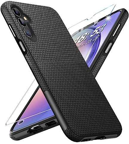 Vaki Handyhülle für Samsung Galaxy A54 5G Hülle mit Schutzfolie, Stoßfest Bumper Kratzfestigkeit rutschfest Schutzhülle Schwer Silikon Armor Case Cover Tasche (Schwarz)