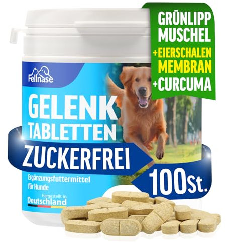 FELLNASE Gelenktabletten Hund MSM Grünlippmuschel Hund HOCHDOSIERT Kollagen, Hyaluron, Premium Nahrungsergänzunsmittel für Hunde - Keine Kapseln - Made in Germany - 100 Tabletten Vorteilspack