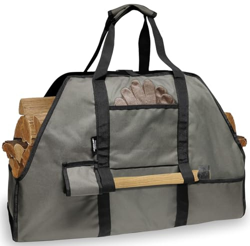 Joroamp Portador de leña con asas, soporte grande de lona para leña, accesorios resistentes para estufa de leña, para llevar troncos en interiores o exteriores, bolsa de almacenamiento de camping