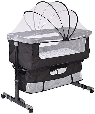 Belfoyer Kinderbett Cododo, Höhe verstellbar 70 bis 90 cm, mit Matratze und Moskitonetz, Höhenverstellung, einfache Anpassung an das Bett der Eltern, inklusive Tragetasche (schwarz)