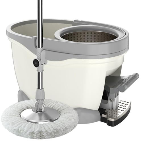 NIBHZ Kit de Cubo de Fregona y Escurridor, Fregona Giratoria de 360° con Mango de Acero Inoxidable, Cubo de Pedal para Limpieza de Suelos, 5 Almohadillas de Microfibra