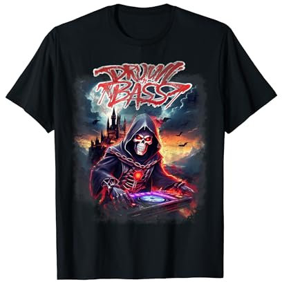 Drum N Bass Skull Reaper Elektronische Musik Raver Hakke EDM T-Shirt