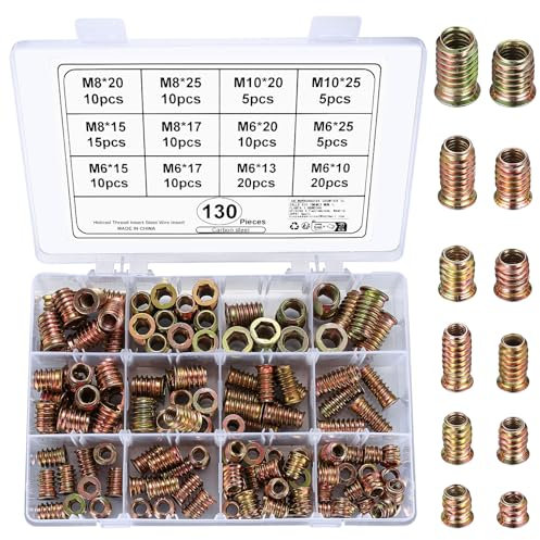 130 Pcs M6 M8 M10 Threaded Inserts, Metal Insert Nuts with Flange Cover, Wood Thread Inserts, Hex Socket Drive Nut Fasteners