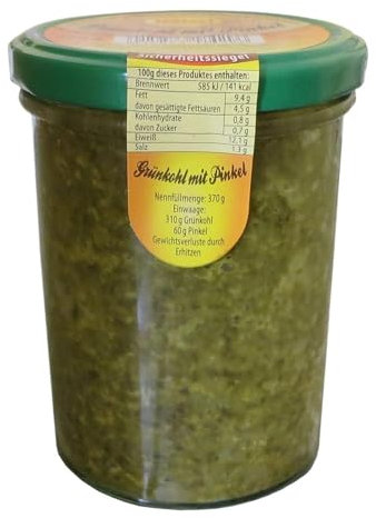 Grünkohl mit Pinkel im Glas 370g - Hausmacher Fleisch - Kochwurstspezialität mit Braunkohl und Pinkelwurst zum heißen Verzehr WF-18429