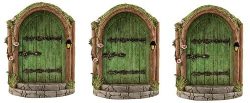 JJLFresheners Miniatur-Feengartentüren aus Holz, Grün, 3 Stück, für den Außenbereich, Mini-Feenzwerg, Hauszubehör für Baumstamm, Ornamente, Gartenskulpturen und Statuen
