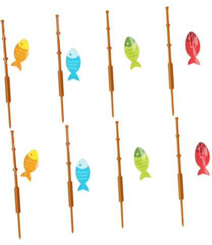 Alasum 8pcs Fishing Rod Cupcake Toppers Creative Cake Decorations Mixed Colors for Birthday Parties Showers and Fun Celebrations
