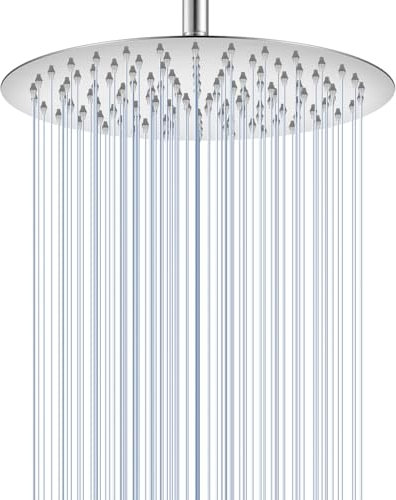 KINLIV Pomme de douche ronde en nickel brossé de 30,5 cm – Entièrement en acier inoxydable avec 120 buses en silicone pour salle de bain moderne