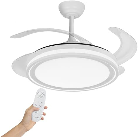 LUMIKING Lampara Ventilador de Techo con Luz LED, 107 CM - Silencioso de 30 W de Motor con 4 Aspas - Ventiladores de Techo con Tonos de Luz y Funcion Verano/Invierno con Temporizador (Blanco)