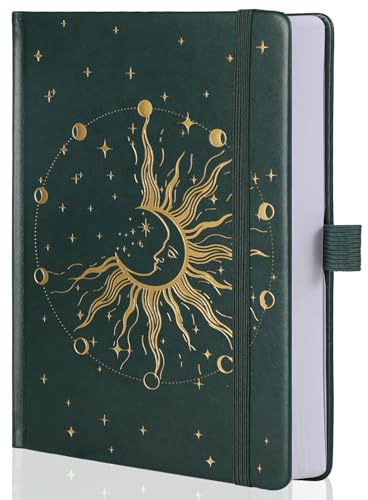 MGGAO Sol & Måne Bullet Prick Journaler för Kvinnor Män, A5 Prickade Inbundna Anteckningsböcker för Skrivande för Arbete, Resor, Skola, 190 Numrerade Sidor