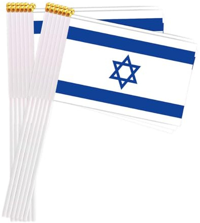 25 Packungen kleine Israel Flaggen auf Handheld Stick, Miniatur Israelische Sprache Flagge, 4x6 Zoll Mini Hand gehalten Banner mit goldenen Topper(Israel)