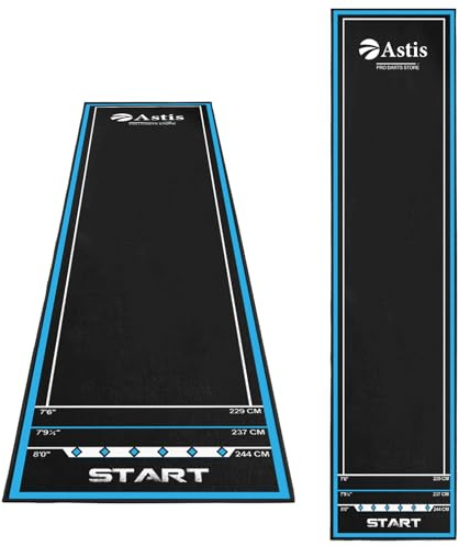 Astis Dart matta dartmatta, med poängindikation kastlinje, avstånd 257 cm x 60 cm, halkfri gummiundersida för golv och dartspetsskydd | dart tillbehör (blå, 257 x 60 cm)