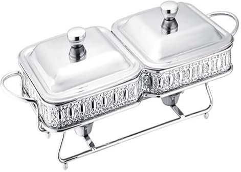 Rectangular Porcelain Casserole Warming Trays for Food, Chafing Dish Buffet Set with Hanging Rack, Food Tray and Fuel Rack for Events, Parties, Catering(Silver)