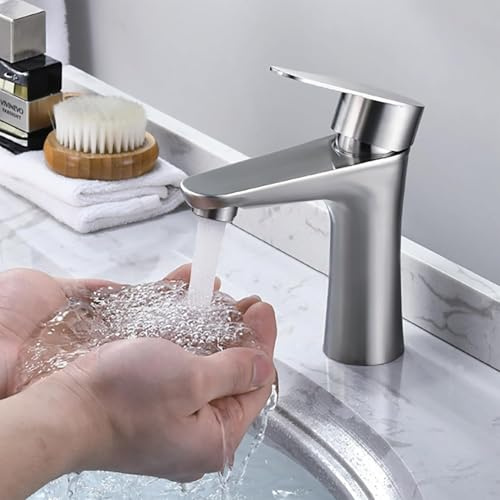 Djedjeo Robinet de salle de bain/lavabo eau chaude et froide avec silencieux anti-goutte, robinet monocommande pour évier de salle de bain, lavabo, type angle de cuisine, robinet de lavabo hybride à