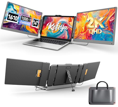 KEFEYA 2K Écran Portable 2160P 2160x1440P QHD, Moniteur Portable 14 Plug & Play Triple Moniteur Ordinateur Portable Rapport Contraste 1500:1 pour Windows, Mac, Chrome, Android avec 13.3 -17