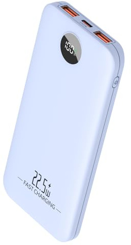 Batterie externe fine, 10 000 mAh 22,5 W, charge rapide, USB C, 3 sorties, chargeur portable léger compatible avec iPhone 16, 15, 14, iPad, et plus (bleu)