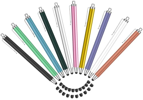 MEKO 10-Pack Kapacitiva Pekpennor med 20 Silikonspetsar för Surfplatta | Universell Kapacitiv Penna för iPad, iPhone, Surfplattor och Mobiler; 8 Stora och 12 Små Spetsar.