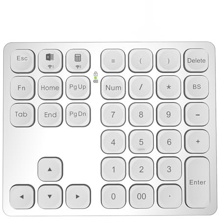 Agwuoetr Teclado NuméRico Bluetooth Dual, Teclado NuméRico InaláMbrico Recargable para PC, PortáTil, Teclado Digital Slinet, Plateado