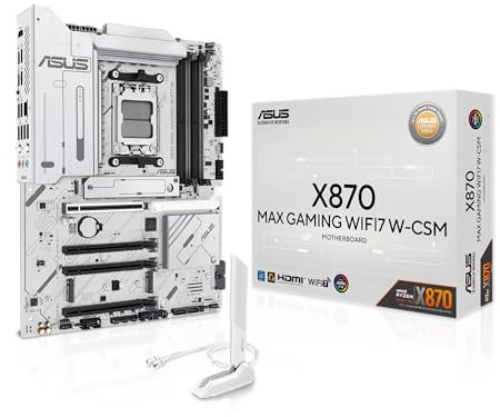 ASUS X870 MAX GAMING WIFI7 W AMD AM5 ATX Motherboard, 8-layer White PCB, 12+2+1 80A DrMOS, DDR5, PCIe 5.0 x16 Q-Release, 3x M.2, Wi-Fi 7 Q-Antenna, USB4® Type-C®, 2.5Gb LAN, BIOS FlashBack™, Aura Sync