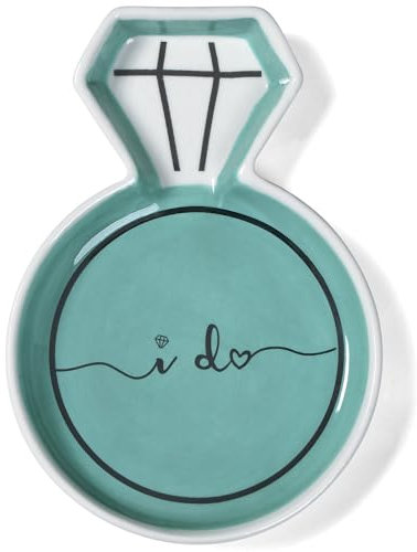 Diamond Ring Trinket Dish – Elegant Ceramic Jewelry Holder – Perfect Engagement Ring Holder, Wedding Ring Holder, Trinket Tray for Women, Small Jewelry Dish for Gifts and Decor