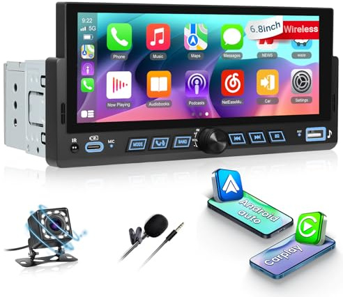 NHOPEEW Pantalla panorámica de 6,86 Pulgadas con Carplay inalámbrico y compatibilidad con Android Auto Mirror Link Control en el Volante Botón de línea de Marcha atrás Luces + Cámara de Marcha atrás