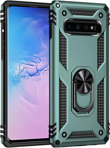 yanzi Compatible with SamSung Galaxy S10 Plus Phone Case(2019)+3D Tempered Glass[Military-Shockproof]-[Kickstand] Bumper TPU Silicone Protection Smartphone Cover for Galaxy S10 Plus-Green