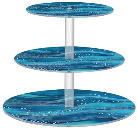 KLL Vassoio trasparente in acrilico blu con onde marine nautiche a prova di fuoriuscite a tre strati circolari, espositore da cucina