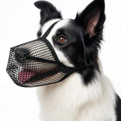 Maulkorb für Hunde, Weicher Netzmaulkorb für kleine, mittelgroße und große Hunde, verstellbare Welpenmaulkörbe zum Auffangen von Beißen, Lecken und Kauen (M)