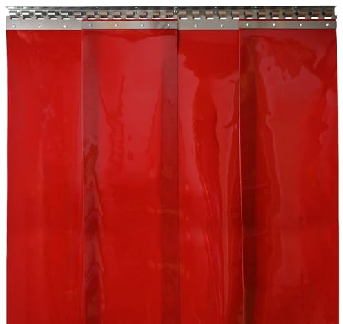 Zettl GmbH rideau lanières PVC soudage, ISO 25980, HxL: 4,00x5,00m | Lamelles PVC rouge transparent 300x2mm, norme ISO 25980, protection visuelle sûre et écran optimal pour soudage