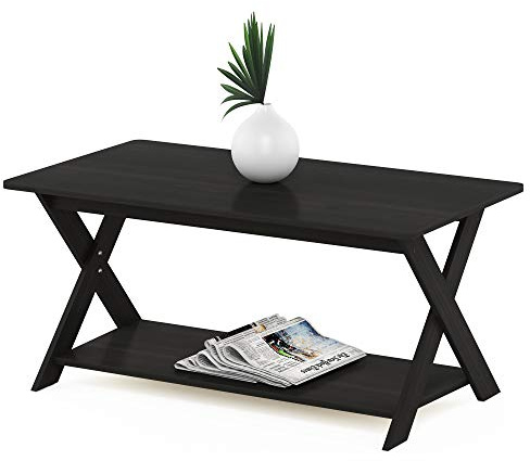 Furinno MODERN Couchtisch, Couchtisch mit Stauraum, Wohnzimmertisch mit X-förmigen Beinen, Schwarz-Espresso, 19.69 (D) x 35.43 (W) x 15.98 (H) in