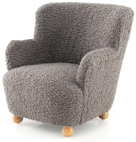 HONEY JOY Toddler Couch, Comfy Kids Chair w/Solid Wooden Frame & Sherpa Fabric, Upholstered Armchair Preschool Furniture, Baby Couch for Playroom, Kids Sofa for Girls Boys (Grey)