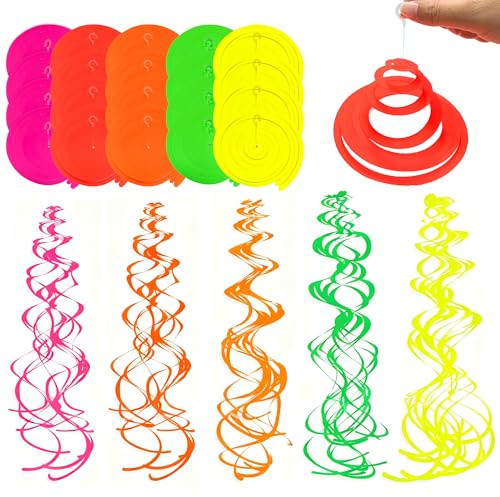 20 Stück Neon Wirbel-Deckenhänger Regenbogen Spirale für Party Deko