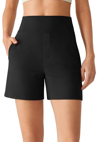 G4Free Athletic Shorts for Women High Waisted Wide Leg Sports Workout Golf Shorts with Pockets Dressy Casual Short Trousers (Black,L)
