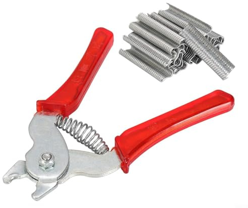 Wire fastening pliers tool with 600pcs M rings designed for poultry cage installation and bird cage netting applications