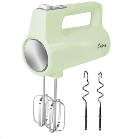 EMPOTEC Sbattitore Elettrico Verde Vintage Retrò 500W Impastatore Montatore ABS e Acciaio 5 Velocità + Turbo 2 fruste Montare + 2 Fruste per Impastare