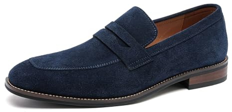 Mocka Mockasiner Lättviktiga runda tå slip-on oxford klänning skor för körning för kontor dubbade loafers, Marinblå, 45 EU