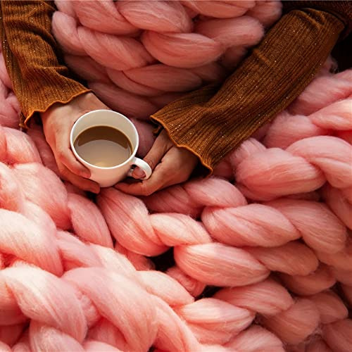 Handgefertigte, grob gestrickte Baumwoll-Überwurfdecke for Couch und Bett, weiche, gemütliche atmungsaktive Fleece-Überwürfe, Rosa, 80 x 100 cm, Heimdekoration Wärme