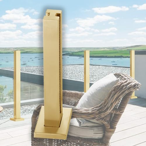 Kit de poteaux de balustrade en verre carré doré 304 avec pince en verre de balustrade, poteau moyen de 75 cm pour terrasse, porche et véranda, solution élégante de sécurité extérieure