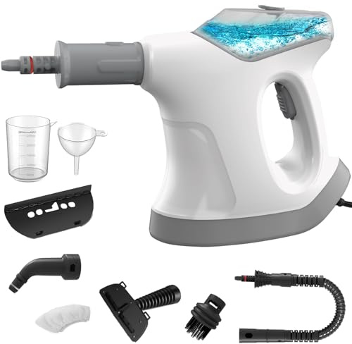 Handheld Steam Cleaner for Home, 10S Immediate Heat Hand Held Steam Cleaner, with Visualized Large Water Tank & 9 PCS Accessories & Safety Lock, for Kitchen,Couch,Floor,Window,Car (WHITE+GREY)