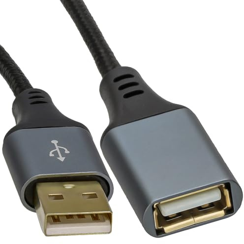kenable PRO Metal USB 2.0 Extension Cable A Male to A Female 24AWG High Speed Shielded Braided Lead 0.3m Black