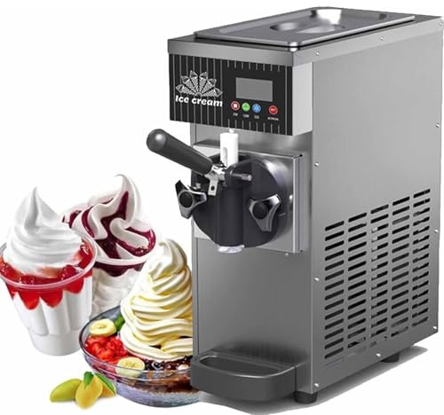 Single Flavor Soft Serve Ice Cream Maker Machine, Commercial Ice Cream Maker Machine, 4–5kg/H Soft Serve Yogurt Machine with LCD Panel, Automatic Cleaning, for Snack Bar(Grey)