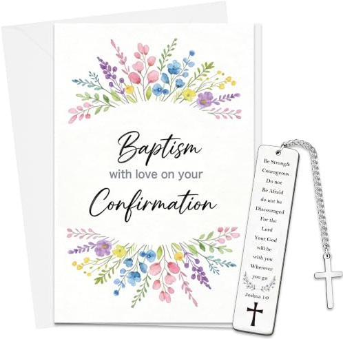 Baptism Card with Bible Bookmark Gifts, Confirmation Congratulations Card | Cross Charm Metal Bookmark, Suitable for Women Men Girls Boys, Baptism and Confirmation Celebration