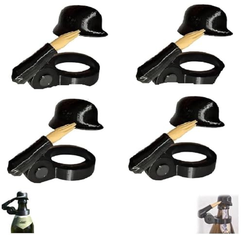 Soldat Salute Bier Bierflaschen Helm Bierflaschen Helm mit Soldatengruß Bierflaschenverschluss Staubdicht Flaschenverschluss für Party Grillparty Bar (Black*4)