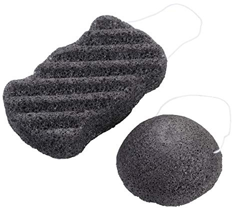 Juego de esponjas de 2 piezas, cuerpo de carbón de bambú activado, esponja facial, esponja de baño de limpieza profunda para hombres, mujeres