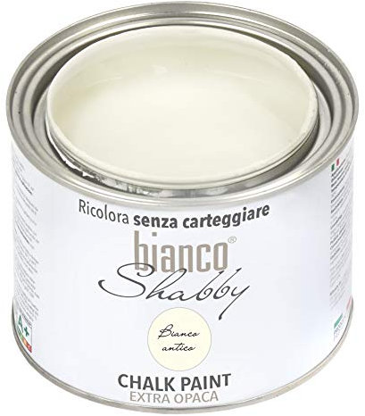 CHALK PAINT Acrilico, Bianco Antico Pittura Shabby Chic Vintage per Mobili e Pareti EXTRA OPACO (500 ml)