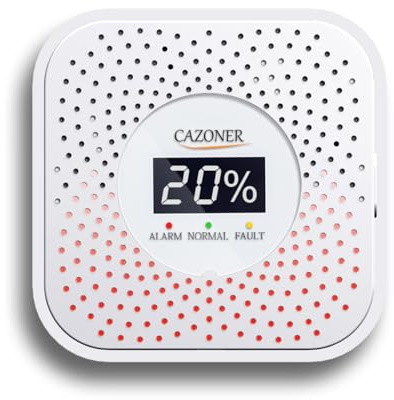 CAZONER Natural Gas Detector,10-Year Lifespan, Methane, Propane, & Explosive Gas Alarm for RV and Home, Digital LCD Display