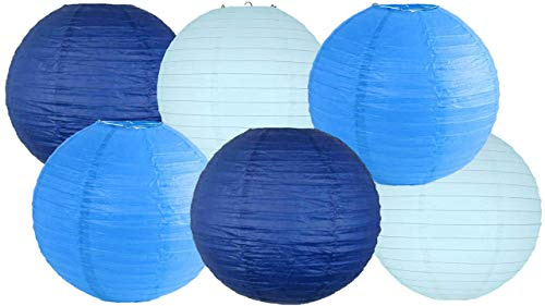 Farolillos de papel mezclados de colores de 6 faroles redondos de papel para decoración de fiesta (pantalla azul oscuro, 30 cm)