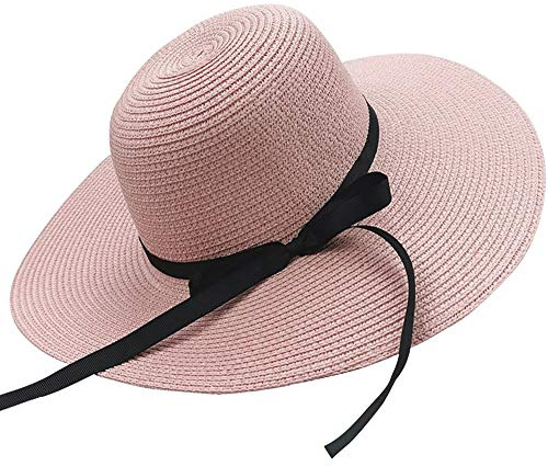 Chapter Seven Women's Sun Hat Floppy Foldable Bowknot Large Wide Brim Straw Hat Summer Beach Cap UV Protection UPF50 (Pink)