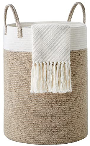 YOUDENOVA Wäschekorb Geflochten Wäschesammler Spielzeug Aufbewahrung Aufbewahrungskorb mit Griff Handarbeit Aus Baumwolle Weiß & Braun
