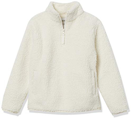 Amazon Essentials Chaqueta de Forro Polar Sherpa con Cremallera 1/4 Niña, Marfil, 9 años