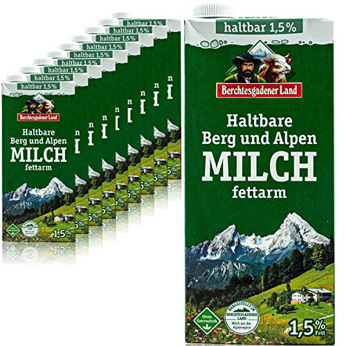Berchtesgadener Land - 10er Pack H-Milch fettarm 1,5 % in 1 Liter Packung - Haltbare Milch von Höfen aus der Berg- und Alpenregion (Bergbauernmilch)